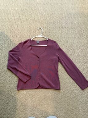 Ann Taylor Plum Button-Front V-Neck Cardigan